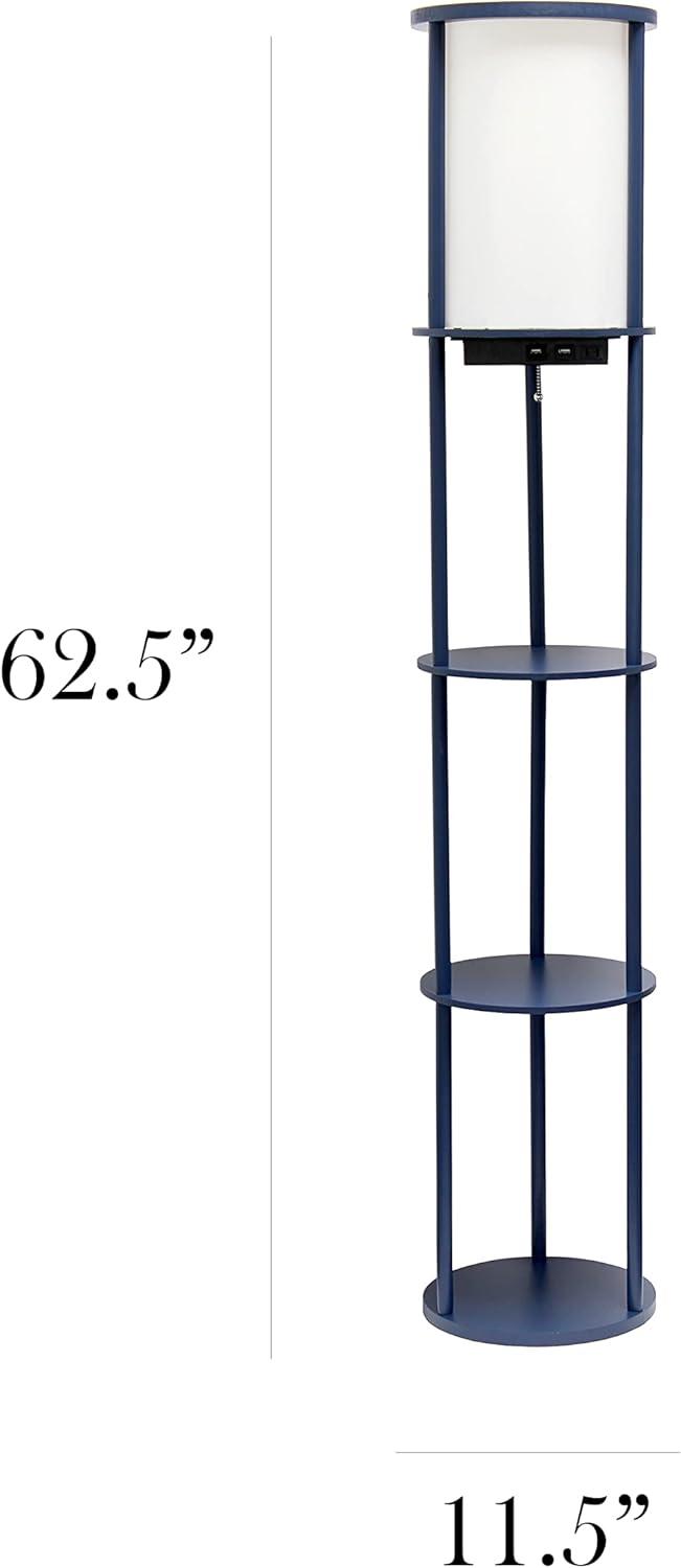 62.5" Round Modern Shelf Etagere Organizer Storage Floor Lamp with 2 USB Charging Ports and 1 Charging Outlet - Simple Designs