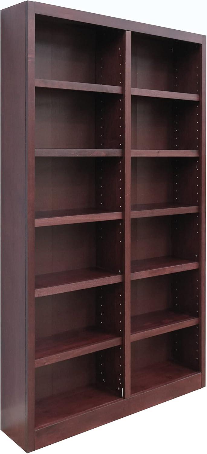 Traditional 84" Tall 12-Shelf Double Wide Wood Bookcase in Dry Oak