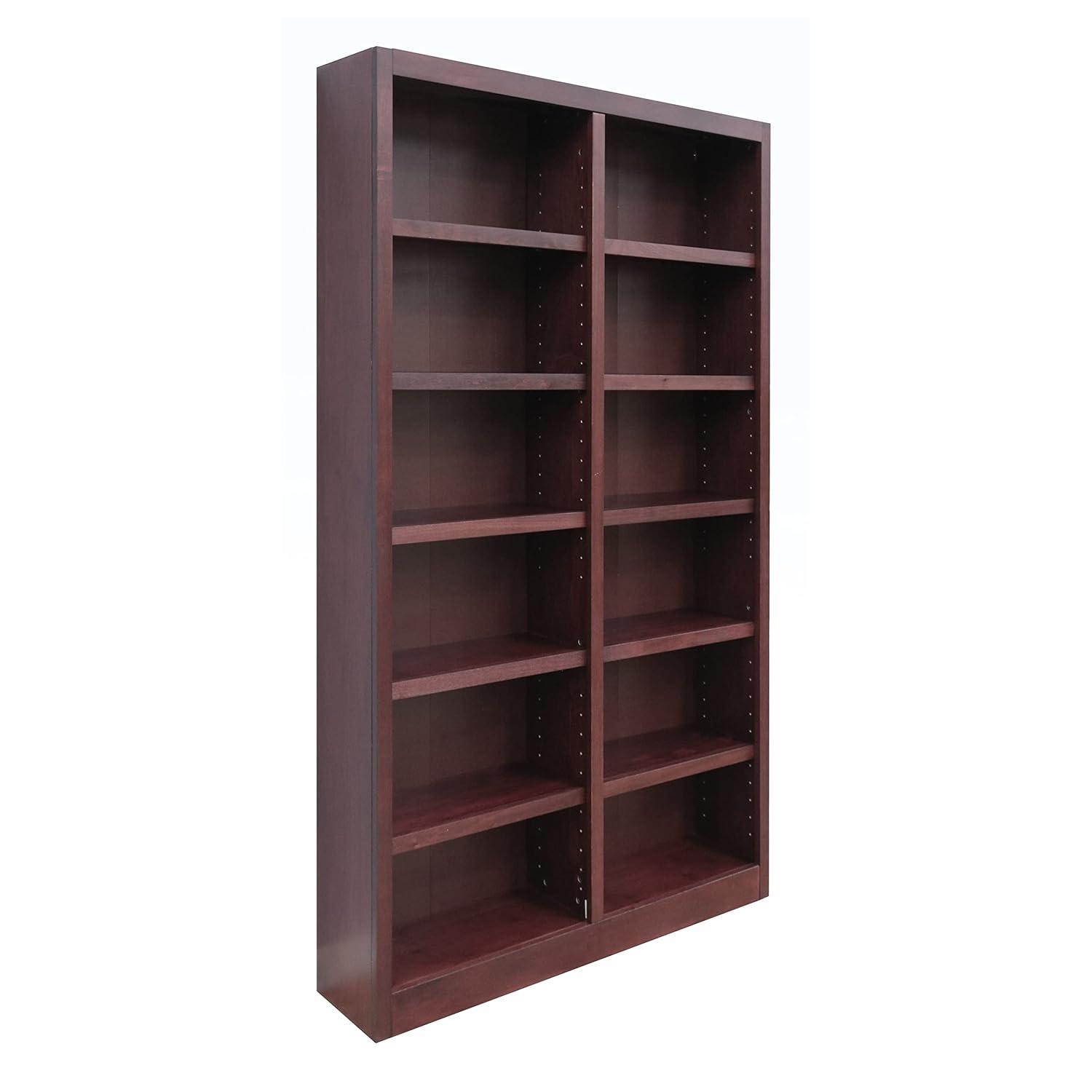 12 Shelf Double Wide Wood Bookcase, 84 inch Tall - Cherry Finish