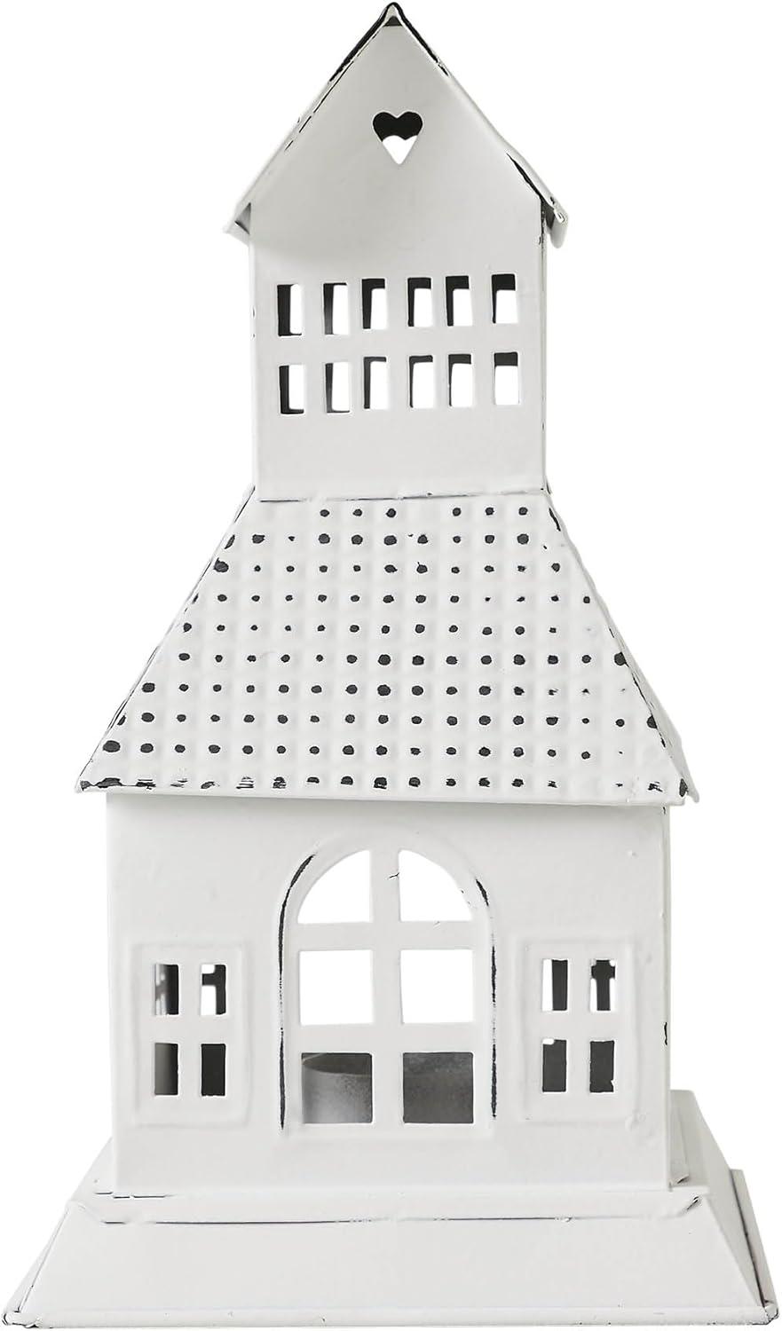 Metal Tealight Holder Metal Village House A Antique White 9.5x5.5x5.5