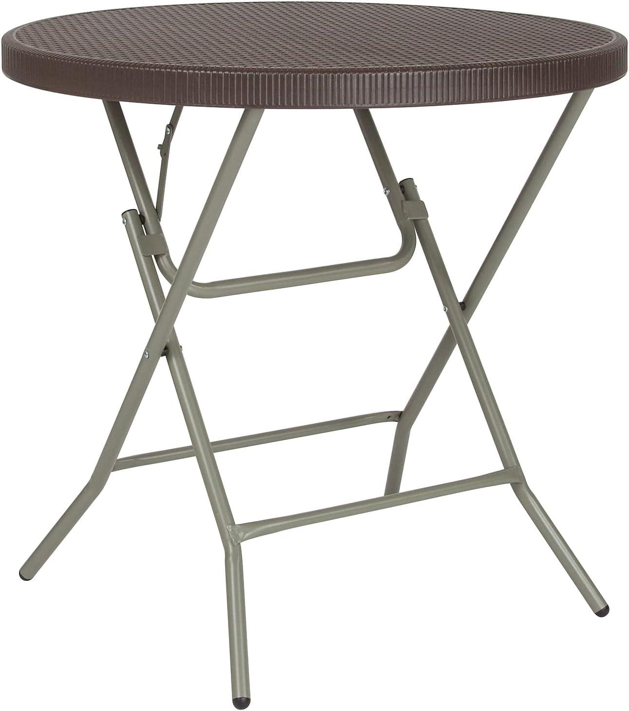 Flash Furniture 2.6-Foot Round Brown Rattan Plastic Folding Table