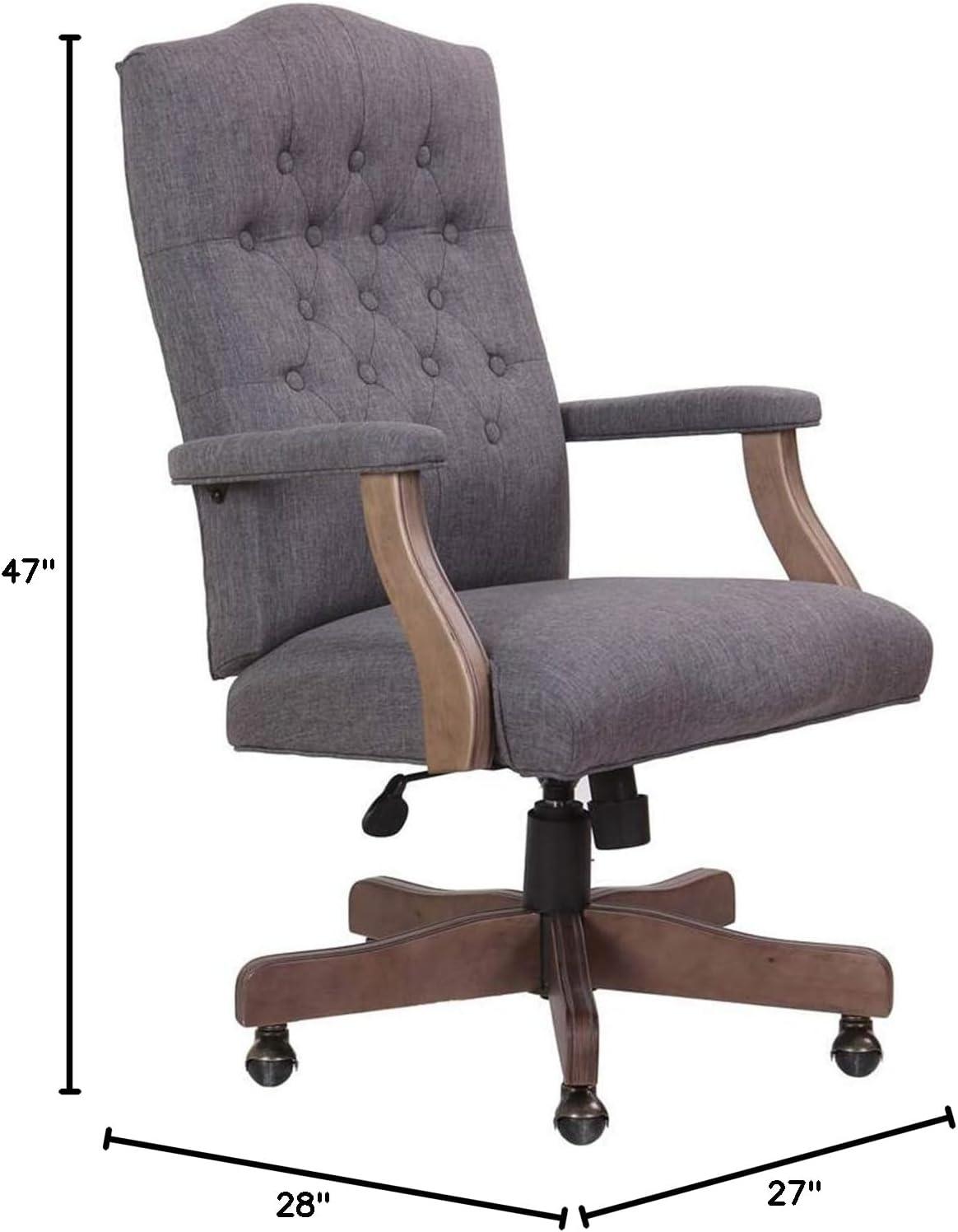 Traditional Executive Chair Slate Gray - Boss Office Products: Driftwood Base, Brass Castors, Pneumatic Lift