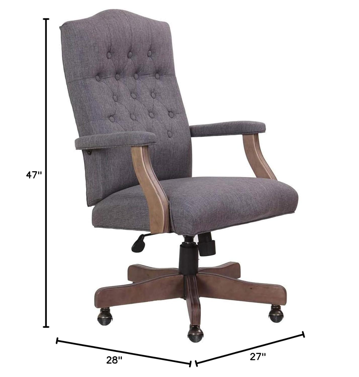 Traditional Executive Chair Slate Gray - Boss Office Products: Driftwood Base, Brass Castors, Pneumatic Lift