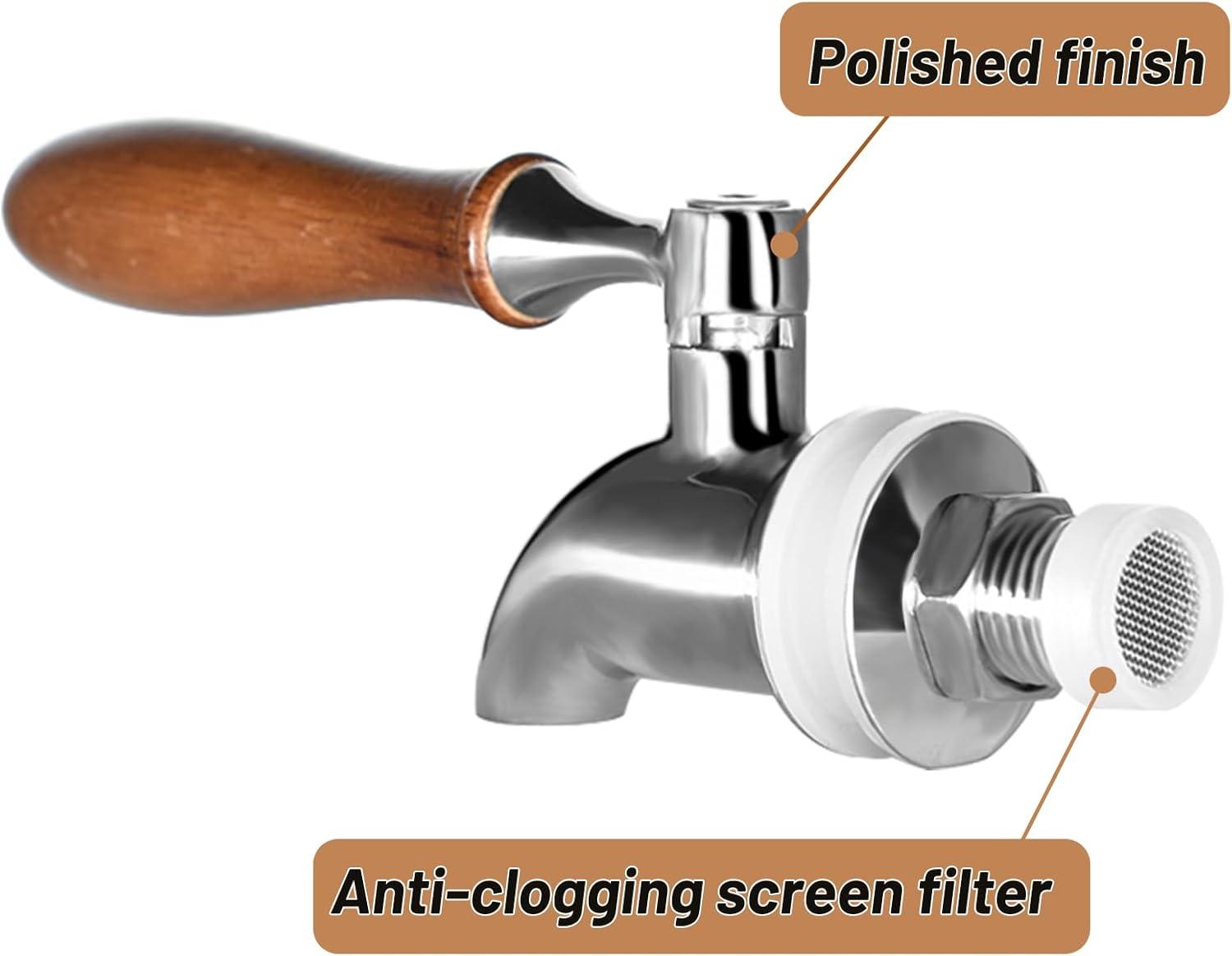 Polished Stainless Steel Beverage Dispenser Replacement Spigot Set