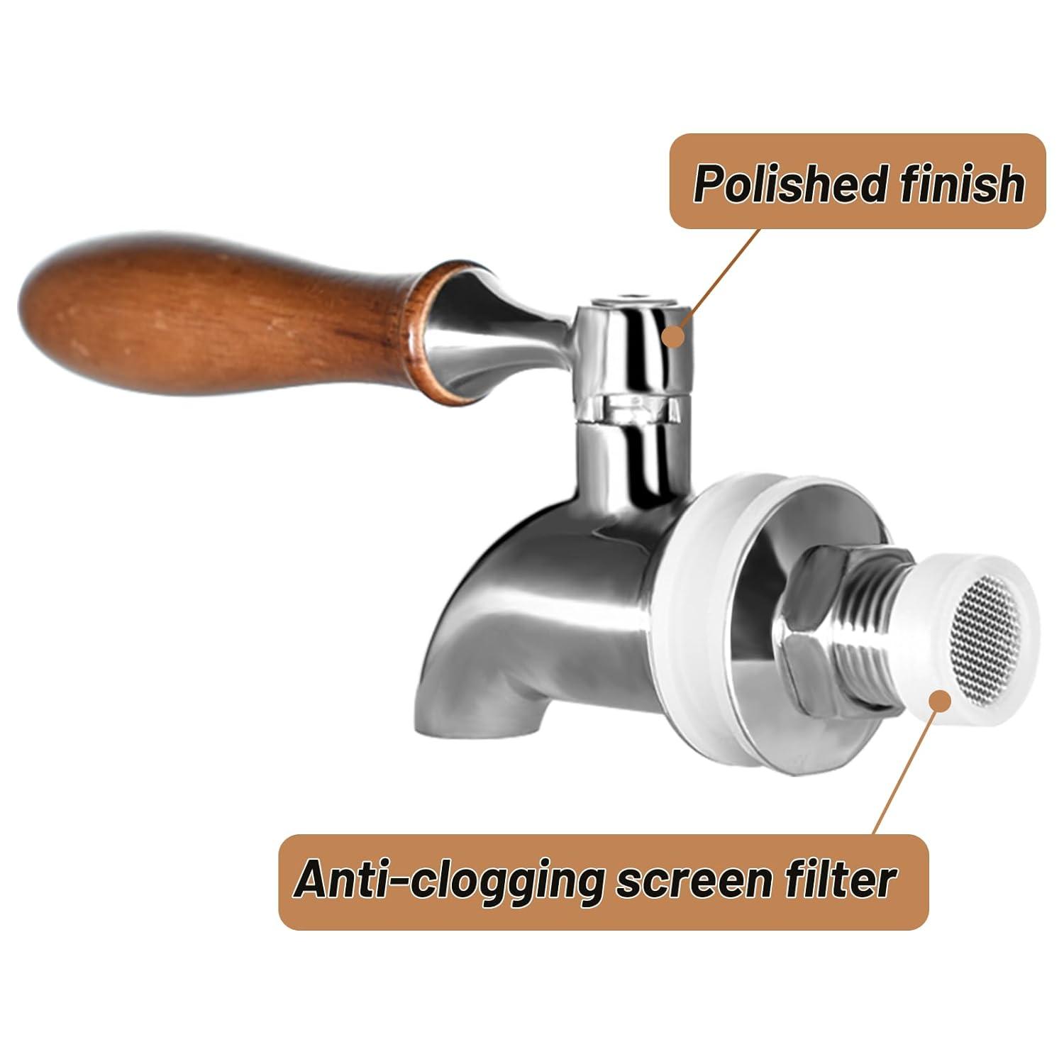 Polished Stainless Steel Beverage Dispenser Replacement Spigot Set