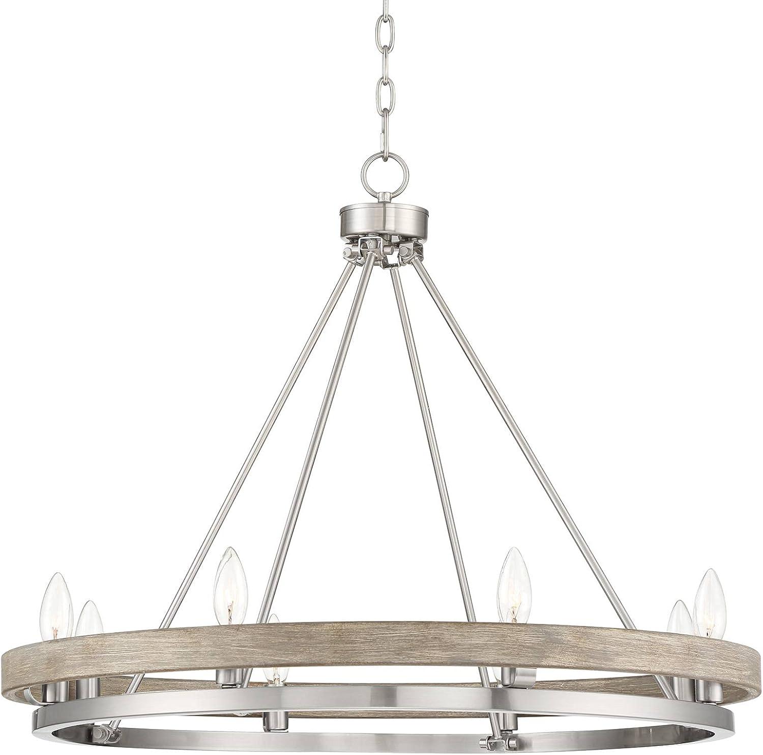 Possini Euro Design Brushed Nickel Graywood Wagon Wheel Chandelier 29 1/4" Wide Farmhouse Rustic 8-Light Fixture Dining Room Kitchen Island Entryway