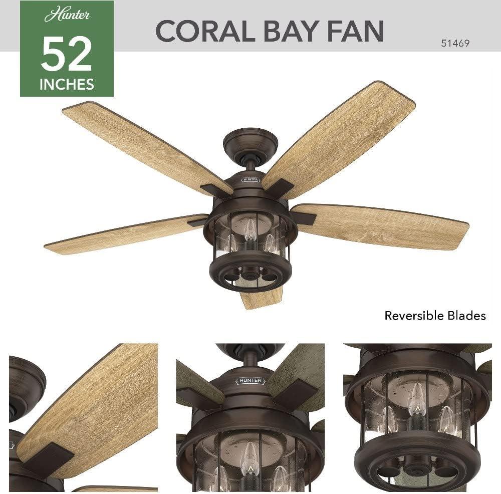 52" Coral Bay 5 - Blade Outdoor Standard Ceiling Fan with Remote Control and Light Kit Included