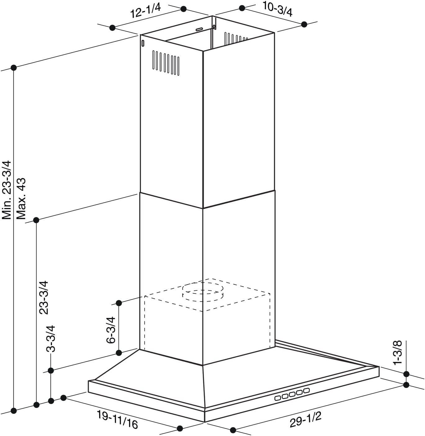 Stainless Steel 30-Inch Wall-Mount Pyramidal Range Hood