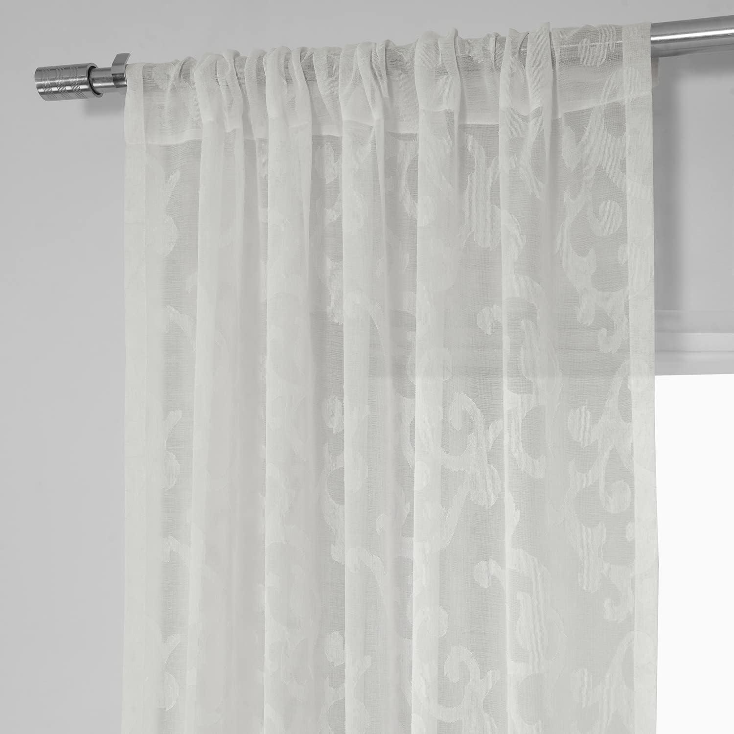 White Sheer Linen Patterned 50" x 84" Curtain Panel