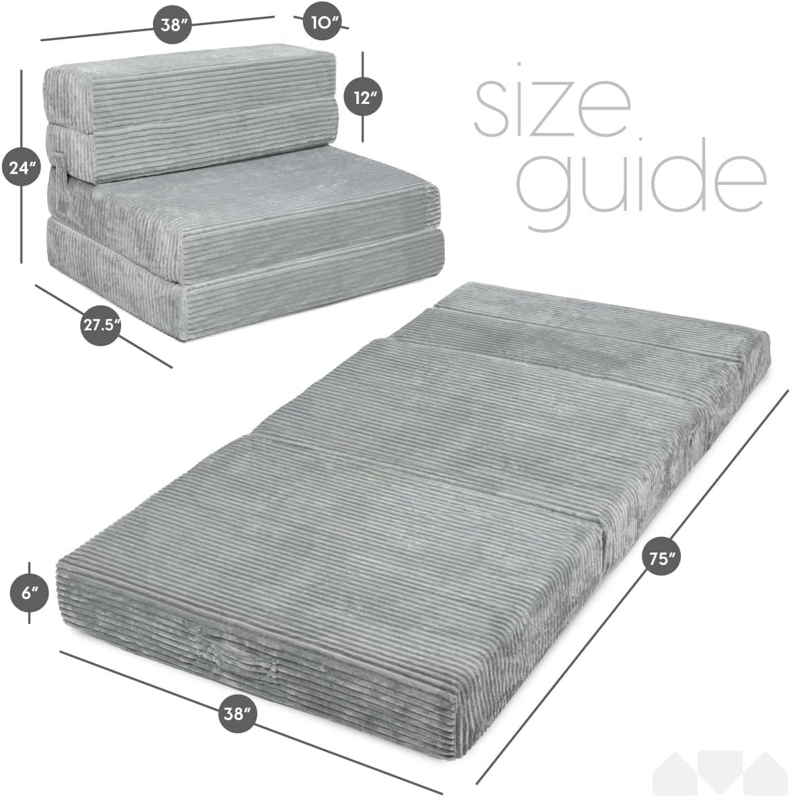 Twin Size Gray Memory Foam Folding Sofa Bed