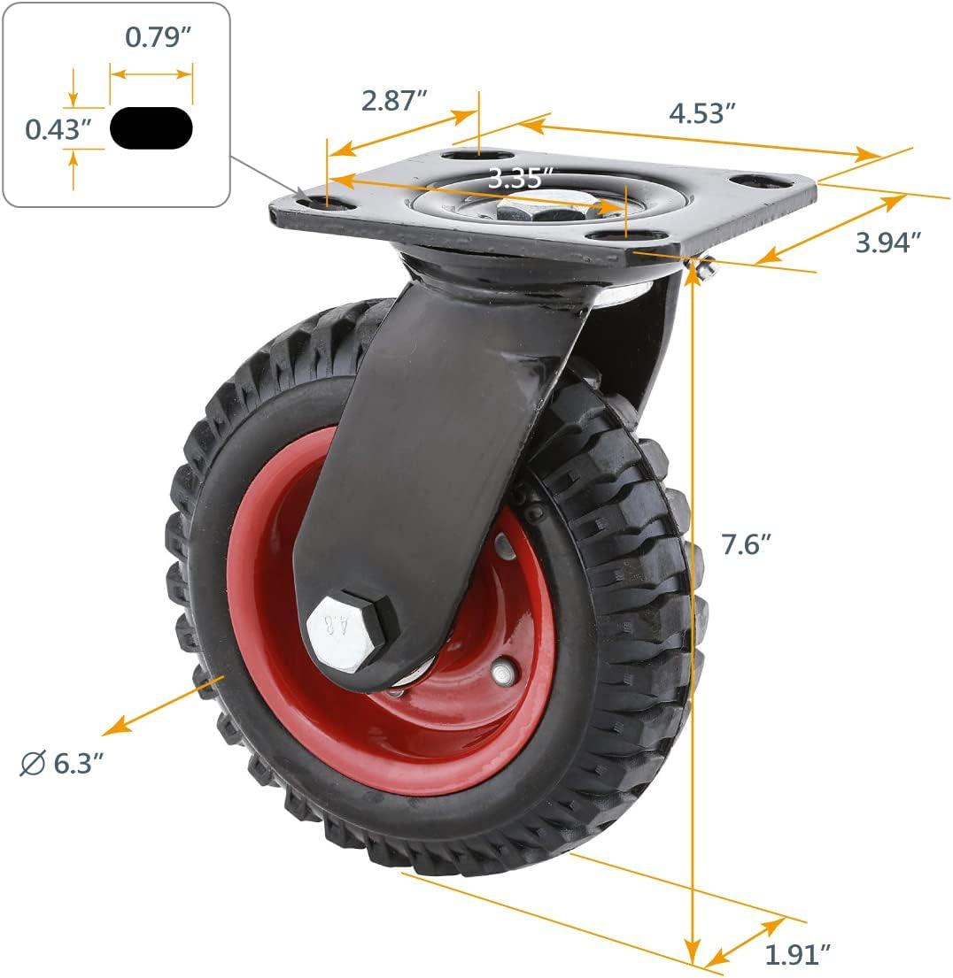 POWERTEC 6 Inch Heavy Duty Swivel Plate Caster with Rubber Knobby Tread