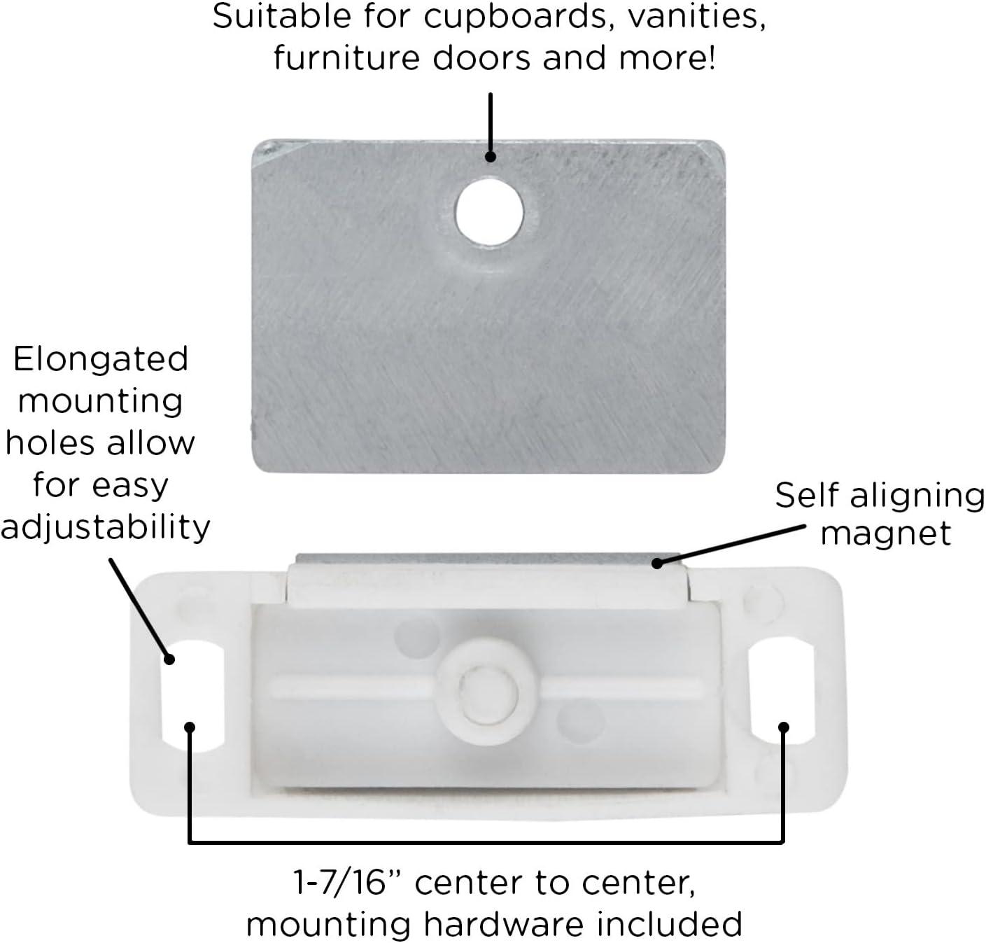 White Magnetic Cabinet Catches with Strikes, 5-Pack