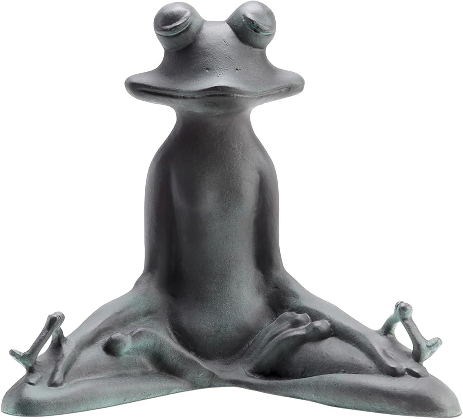 Verdigris Green Aluminum Yoga Frog Garden Sculpture 12 Inches High