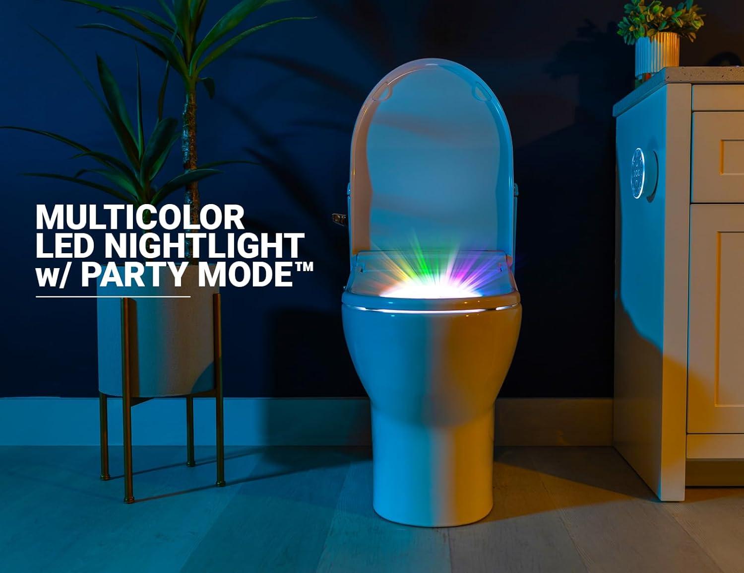 Crown Elongated Bidet Toilet Seat, Endless Warm Water, Strong Spray, Backlit Remote, Multi-color LED, Ultra Slim, Stainless Steel Nozzle, Sittable Lid, 3 Year Warranty