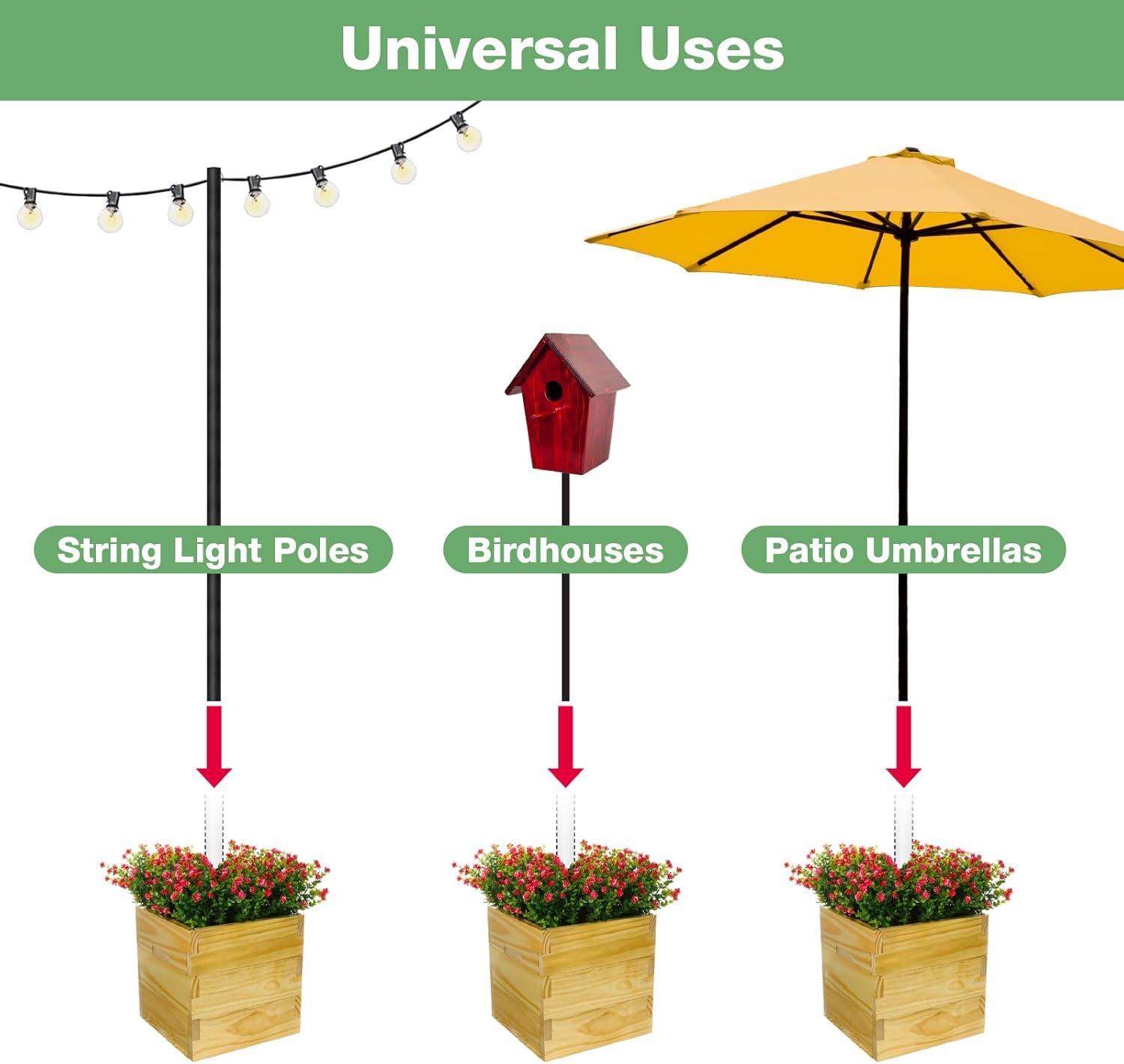 18" Square Natural Wood Outdoor Planter Box with Universal Pole Support