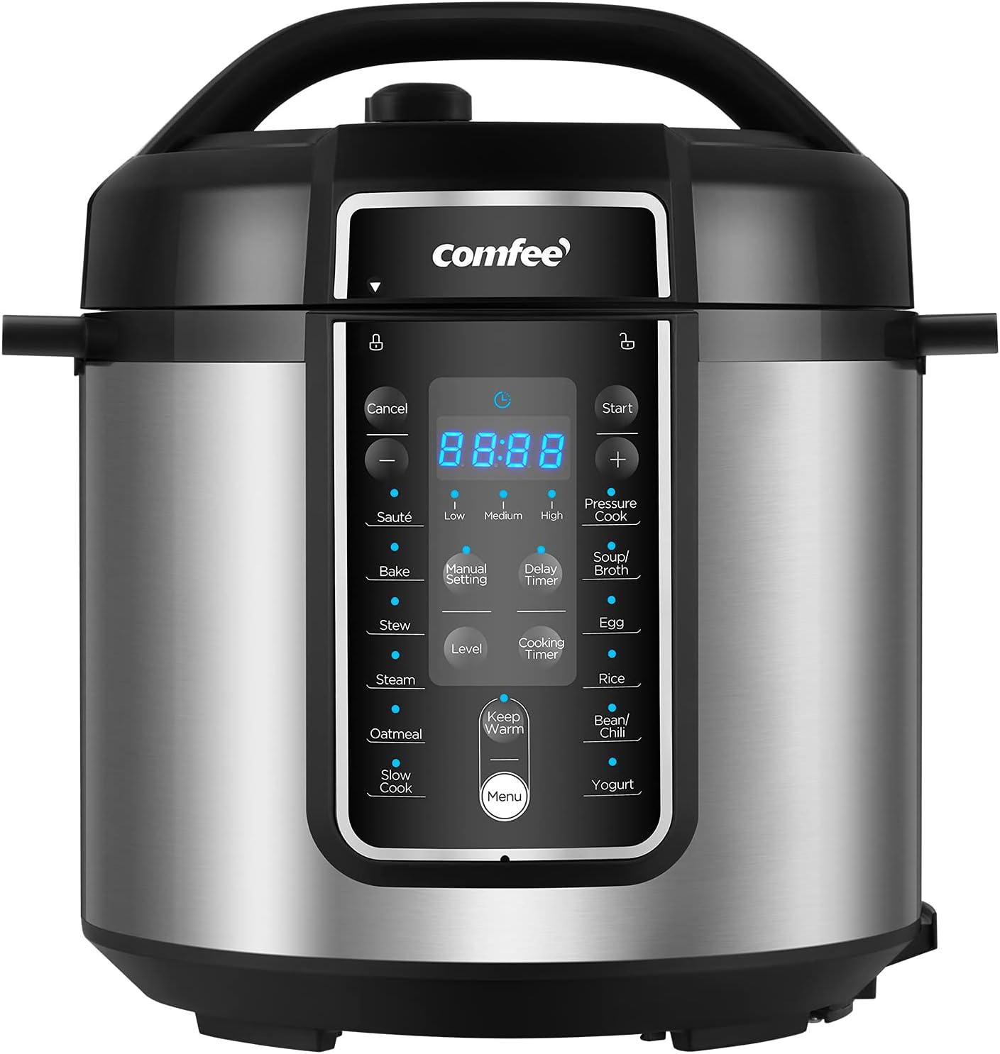 COMFEE' 6 Quart Black Stainless Steel 12-in-1 Pressure Cooker