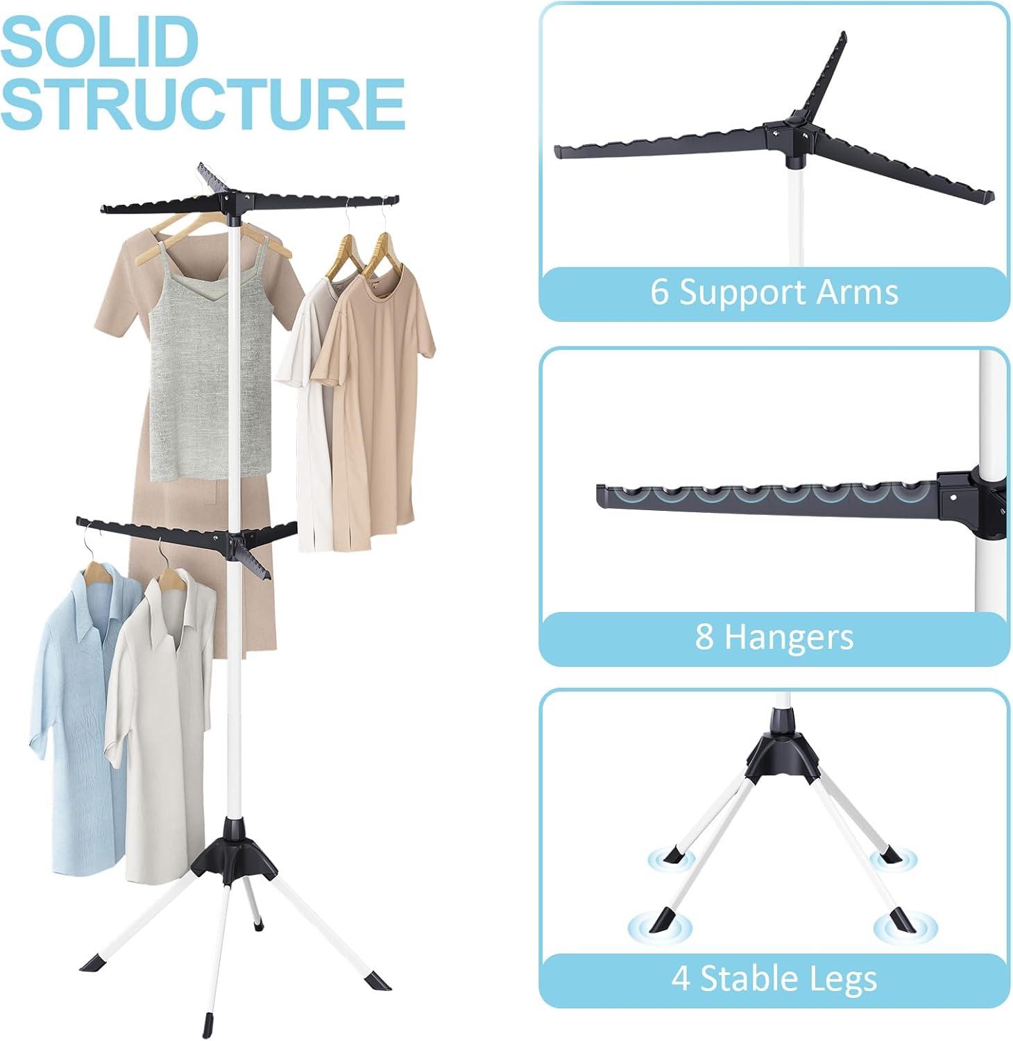 APEXCHASER 2-Tier Clothes Drying Rack, 66 - Inch Collapsible Drying Rack Clothing, 6 Staggered Arms for Clothes Rack, for 48 Pieces of Clothes (2-Tier, Black)