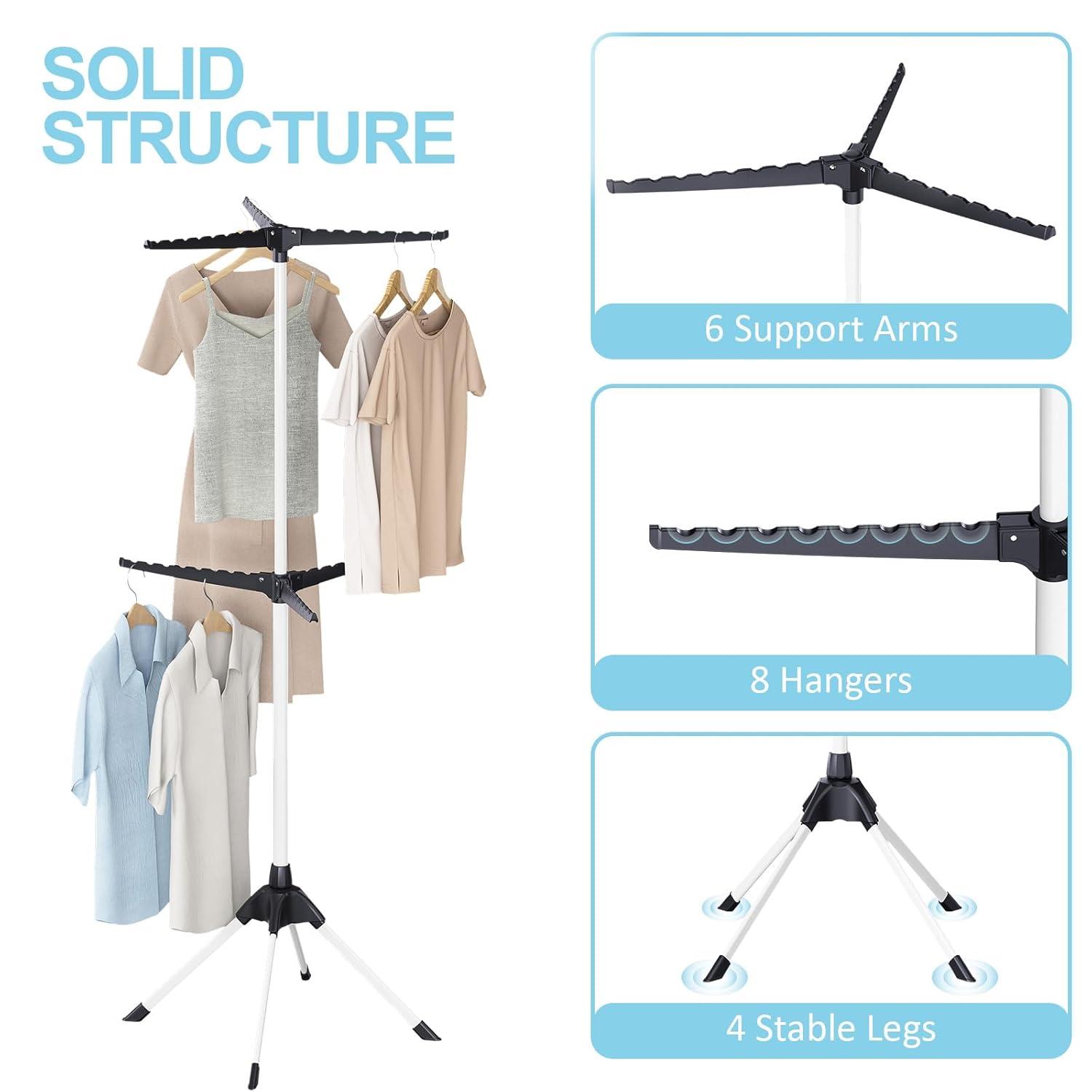 APEXCHASER 2-Tier Clothes Drying Rack, 66 - Inch Collapsible Drying Rack Clothing, 6 Staggered Arms for Clothes Rack, for 48 Pieces of Clothes (2-Tier, Black)