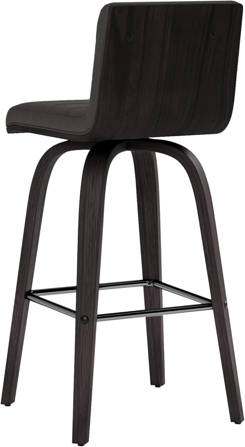 Vienna 26" Gray Faux Leather and Black Wood Swivel Bar Stool