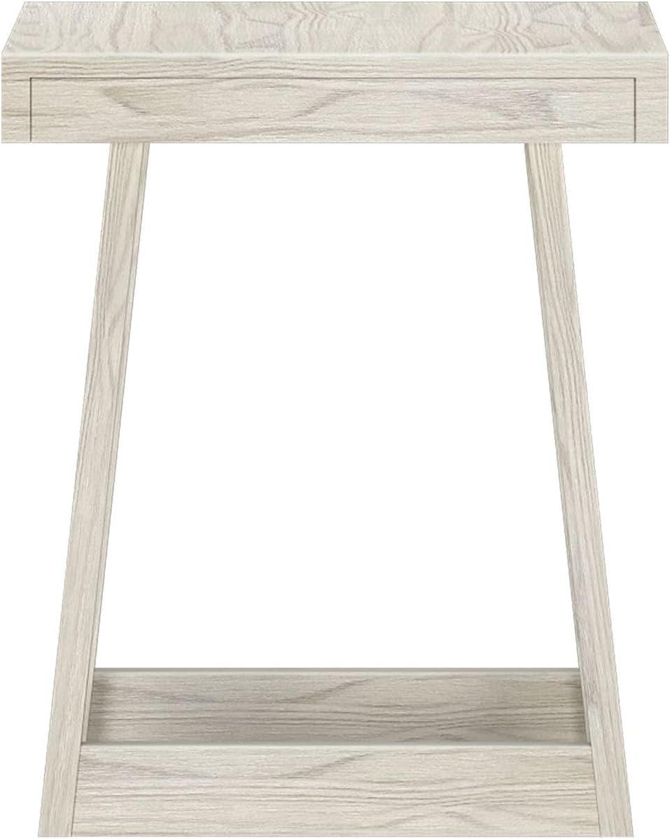 Plank+Beam Classic Square Side Table, Slim Side Table for Living Room, Nightstand for Small Spaces, Wood End Table for Bedroom, White Sand Wirebrush
