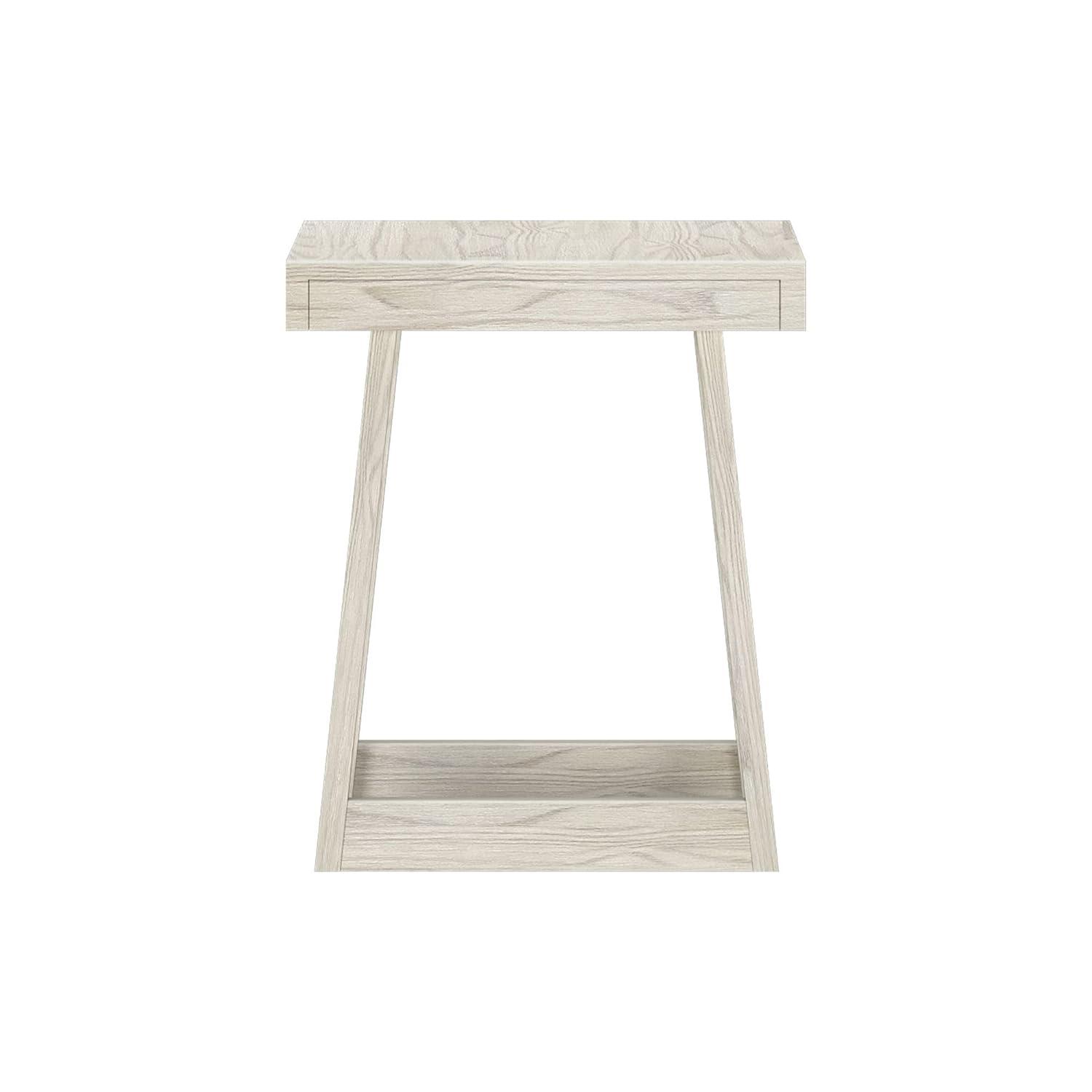 Plank+Beam Classic Square Side Table, Slim Side Table for Living Room, Nightstand for Small Spaces, Wood End Table for Bedroom, White Sand Wirebrush