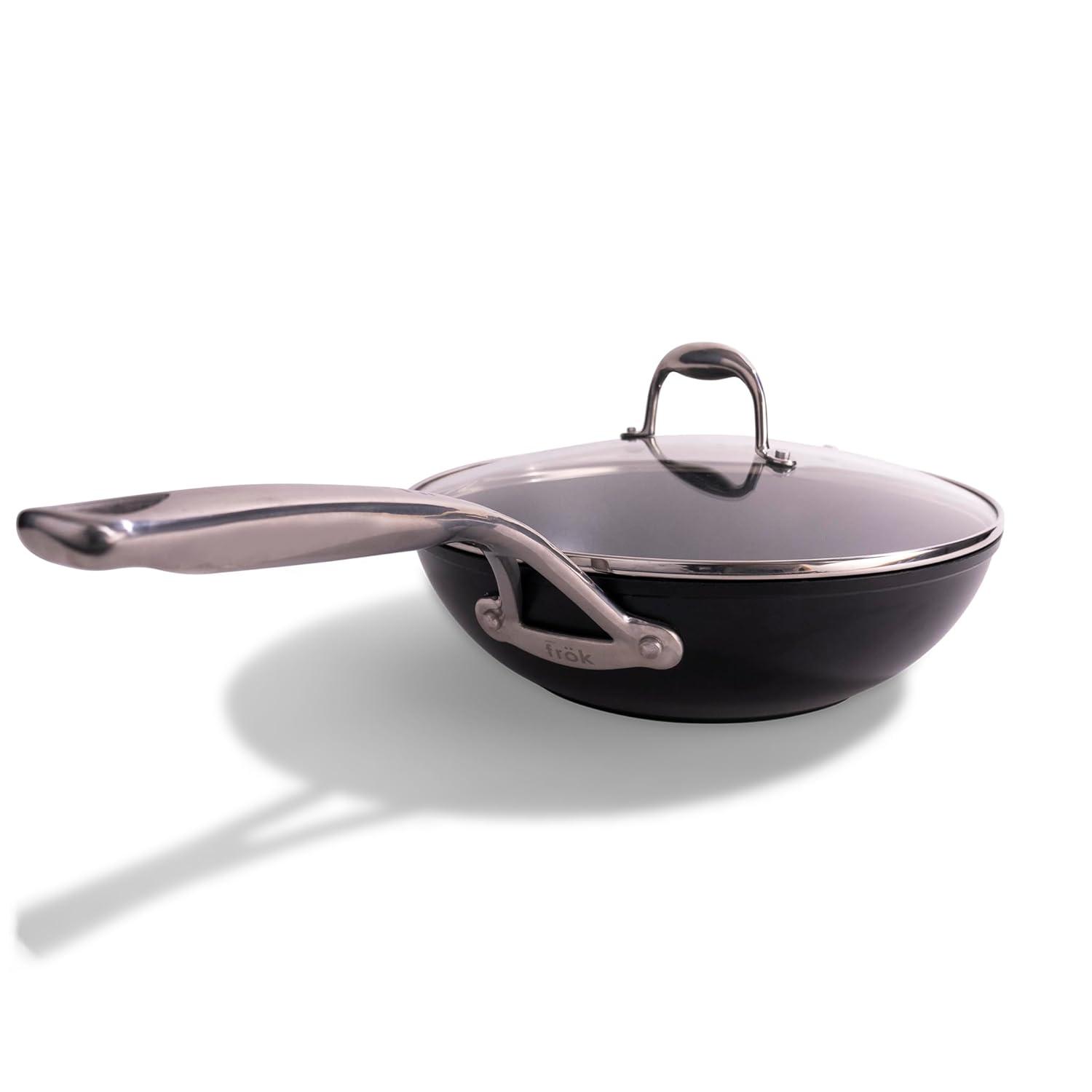 frök Frök Non-Stick Fry Pan Meets Wok With Lid, 11-Inch, Black & Silver