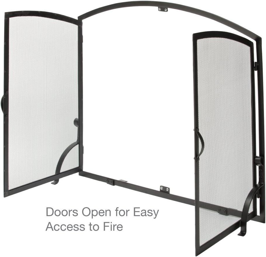 UniFlame Single Panel Black Wrought Iron Screen with Doors