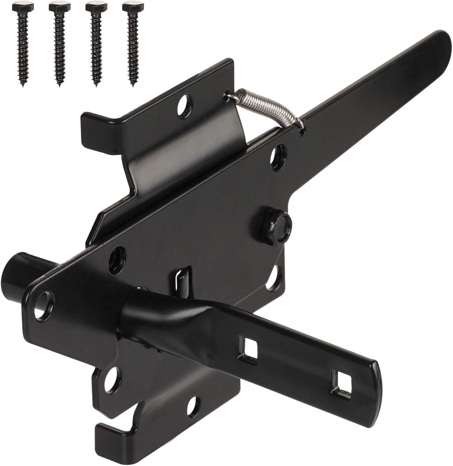Heavy Duty Automatic Gate Latch for Wooden Fences,Self Locking Metal Gates for Vinyl Fence Outswinging Pool Gate Door Latches, Black