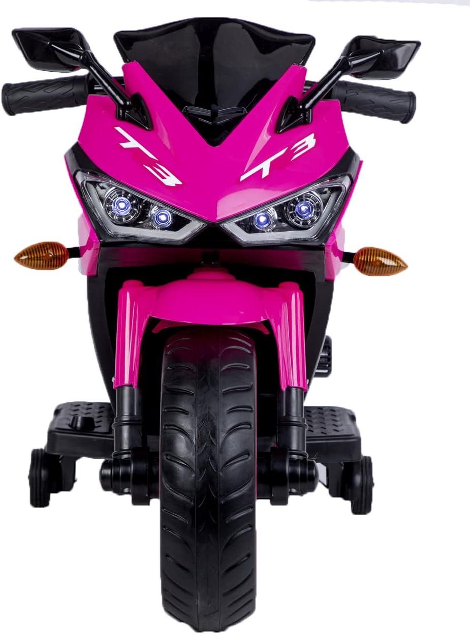 WEEROCK Kids Electric Motorcycle with Trainning Wheels for 3-8 Years(43-59in), Boys Girls Ride on Electric Motorbike, Light Wheels Hand Drive for Child Motorized Toys Gift, Pink