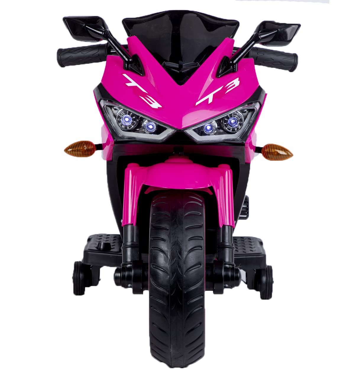 WEEROCK Kids Electric Motorcycle with Trainning Wheels for 3-8 Years(43-59in), Boys Girls Ride on Electric Motorbike, Light Wheels Hand Drive for Child Motorized Toys Gift, Pink