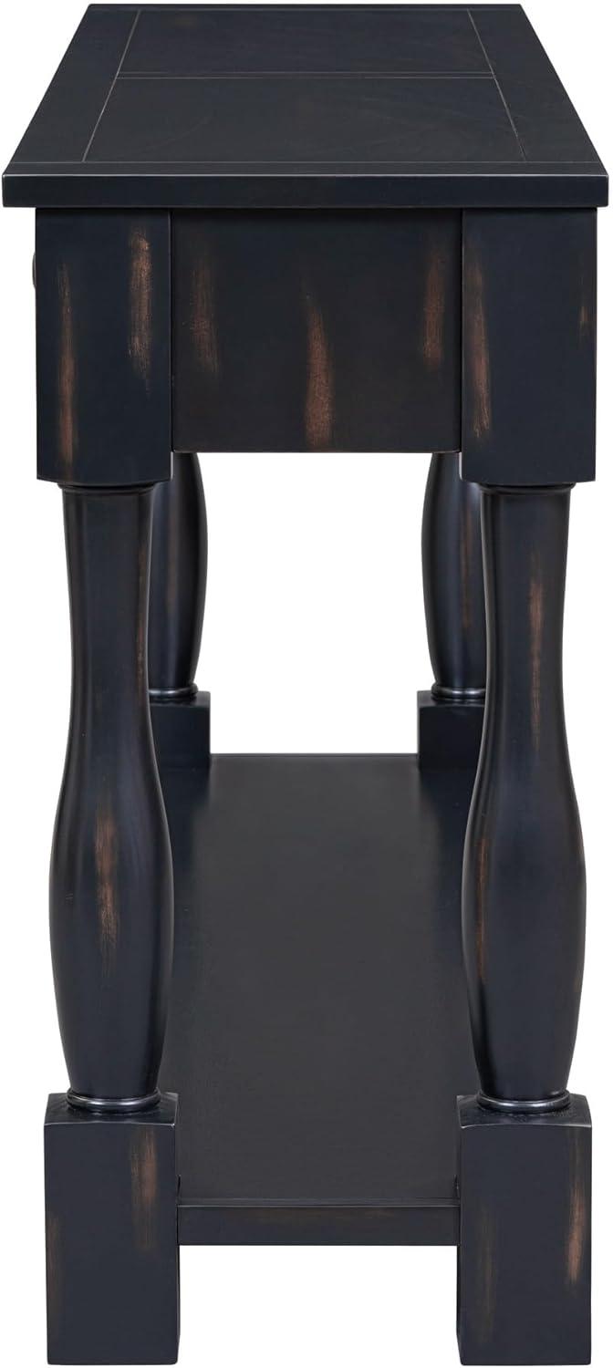 merax LUMISOL 64 inch Long Console Table with 3 Drawers and Bottom Shelf, Sofa Table Entryway Table for Hallway, Living Room, Easy Assembly (Distressed Black)