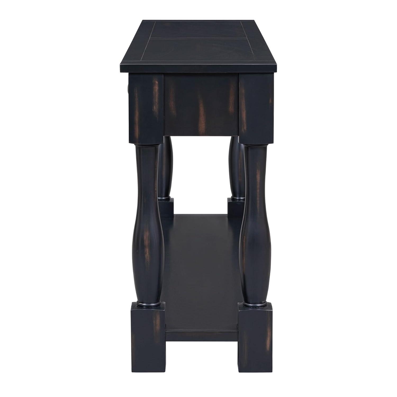 merax LUMISOL 64 inch Long Console Table with 3 Drawers and Bottom Shelf, Sofa Table Entryway Table for Hallway, Living Room, Easy Assembly (Distressed Black)