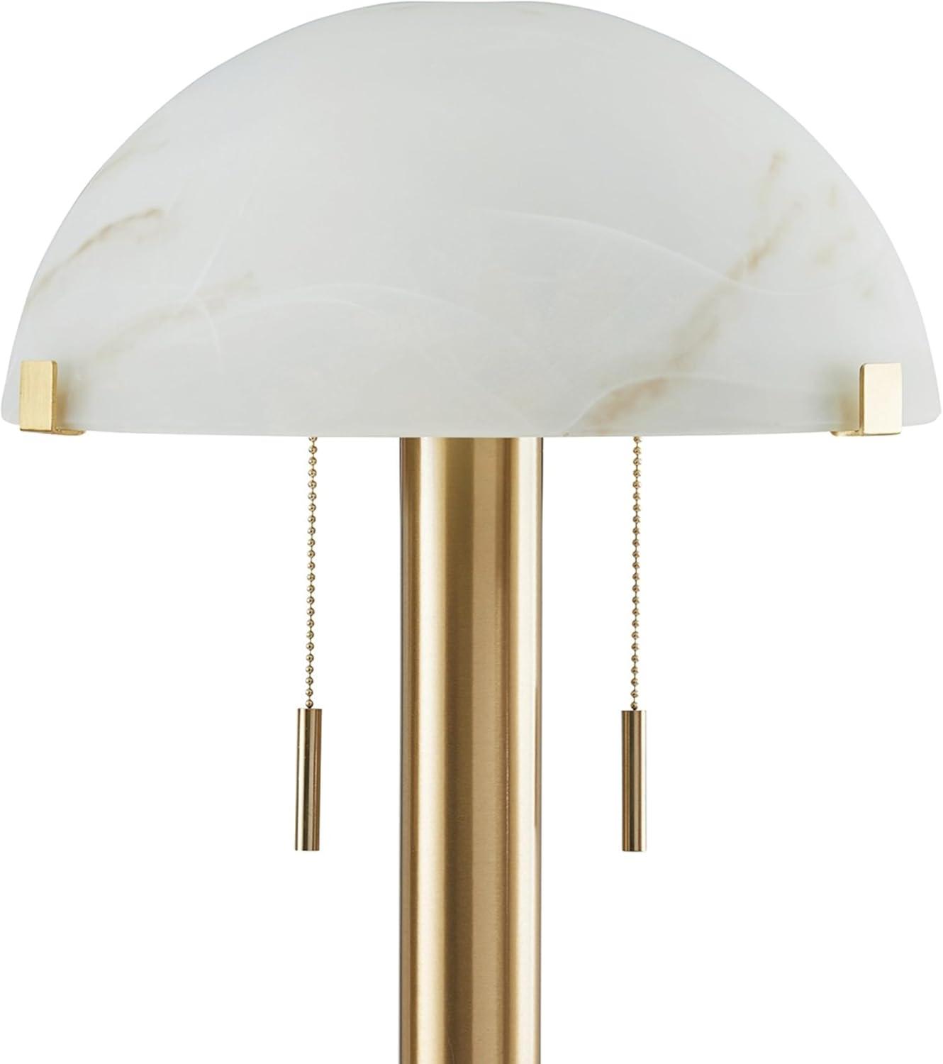 Gold Brass Table Lamp with White Glass Dome Shade