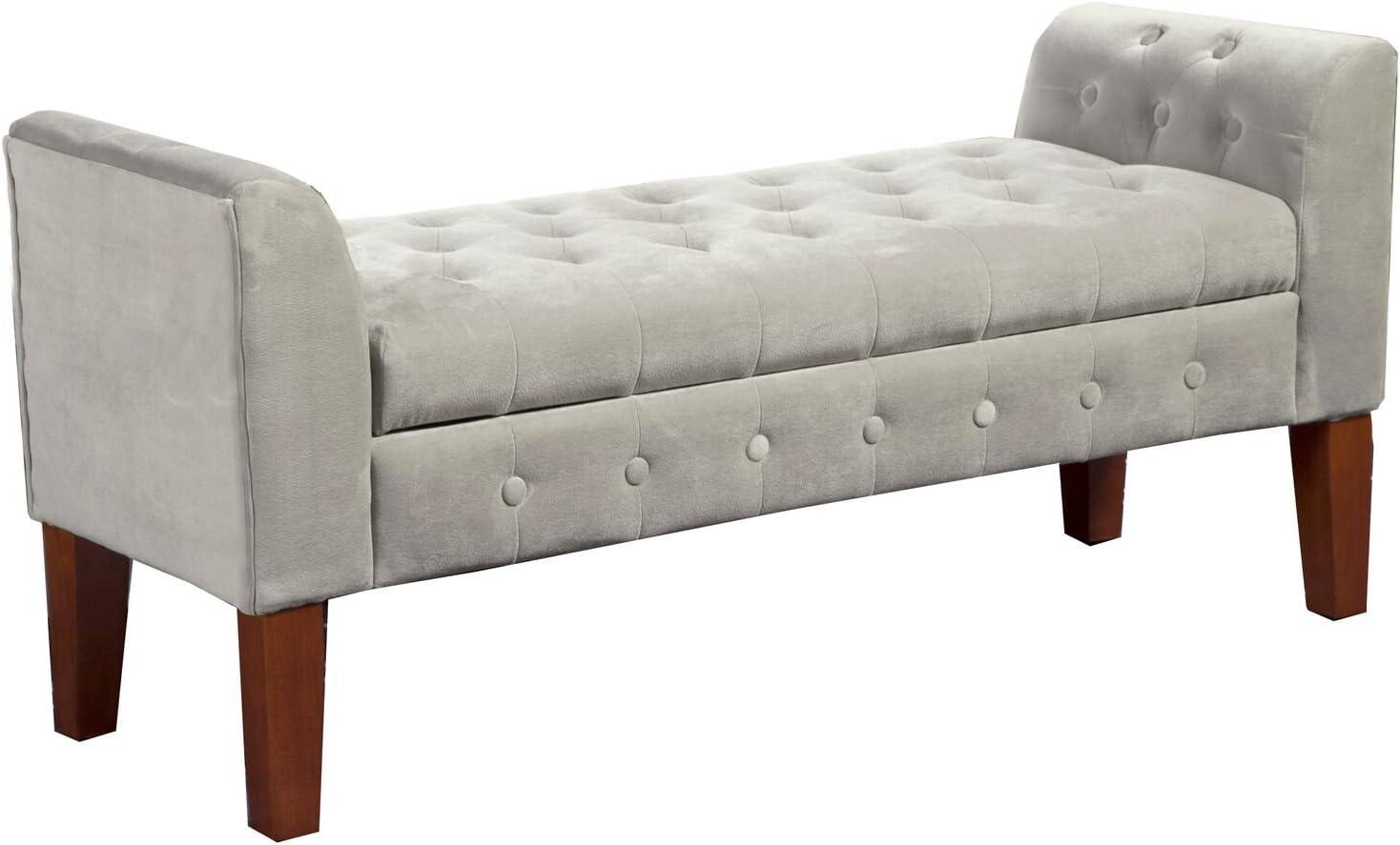 Light Gray Velvet Tufted Storage Bench with Wood Legs