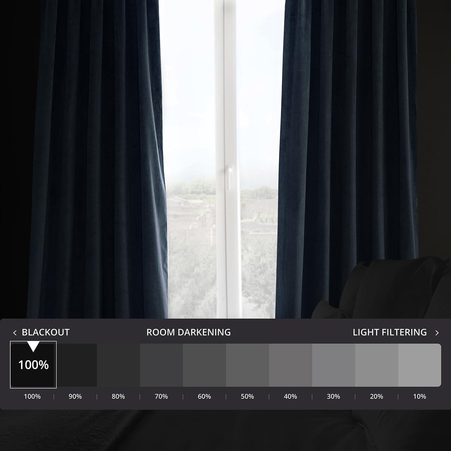 Half Price Drapes Signature Midnight Blue French Pleat Velvet Blackout Curtains(1 Panel), 50WX 120L