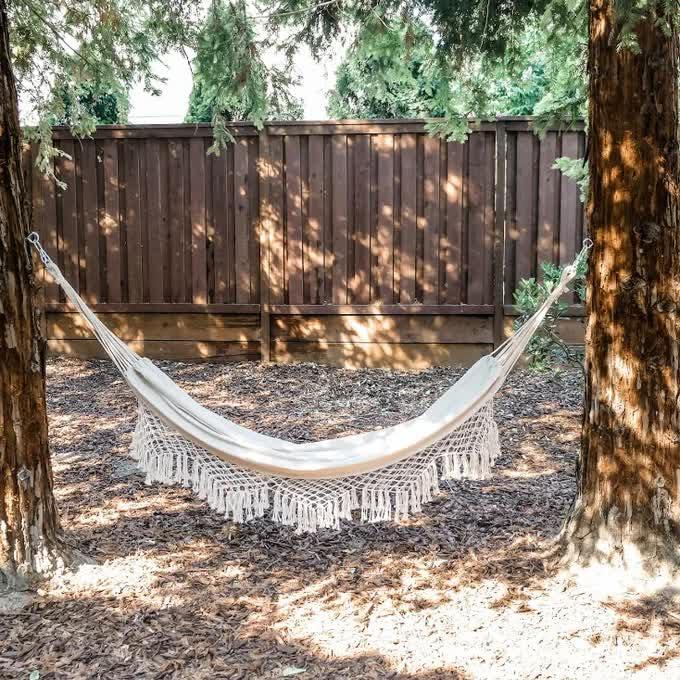 Beige Cotton Rope Hammock Chair Swing for Indoor and Outdoor