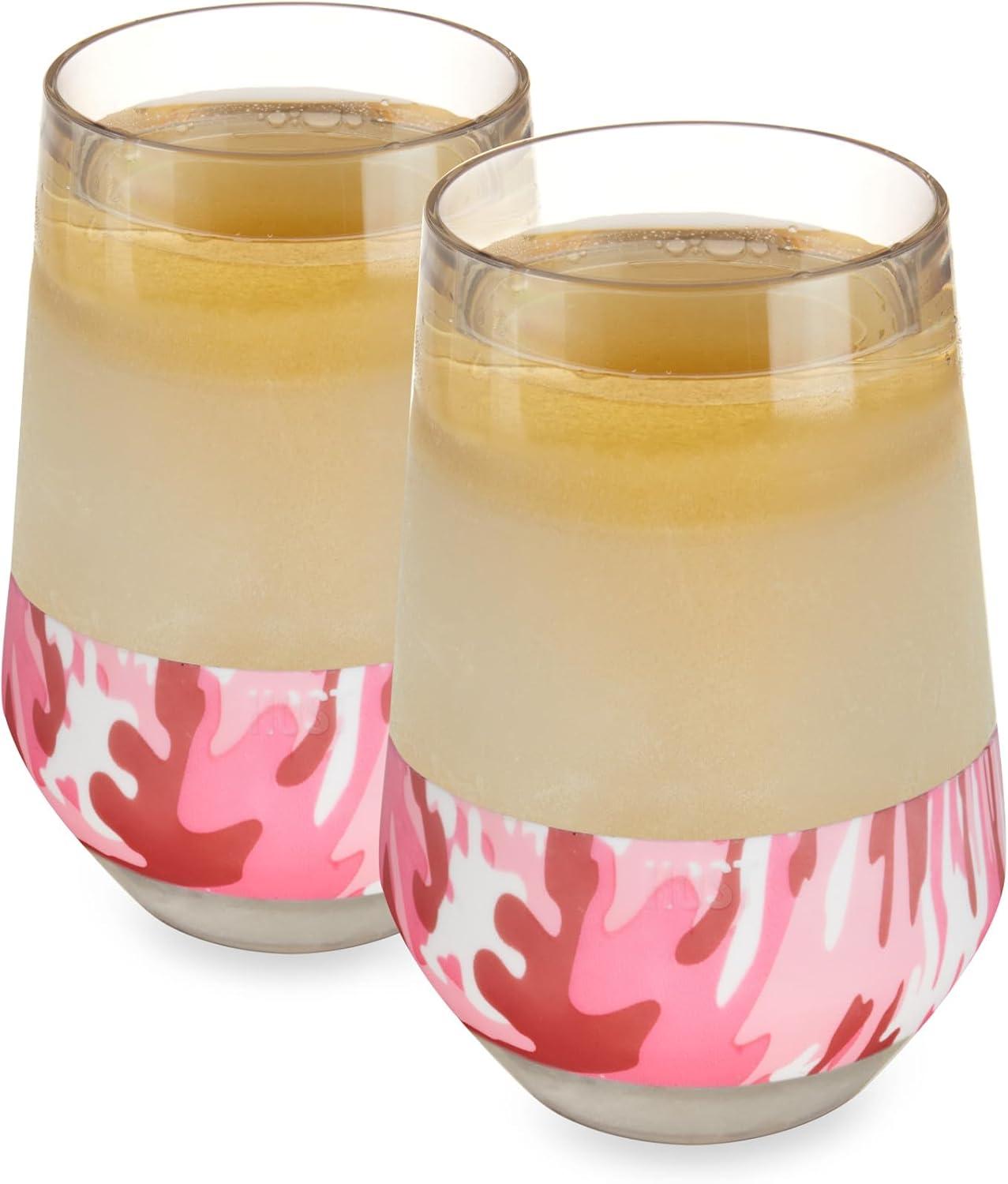 HOST Freeze XL Cooling Cup in Double Walled Insulated Freezable Drink Chilling Tumbler with Freezing Gel, 12 Ounces, Pink Camo Set of 2