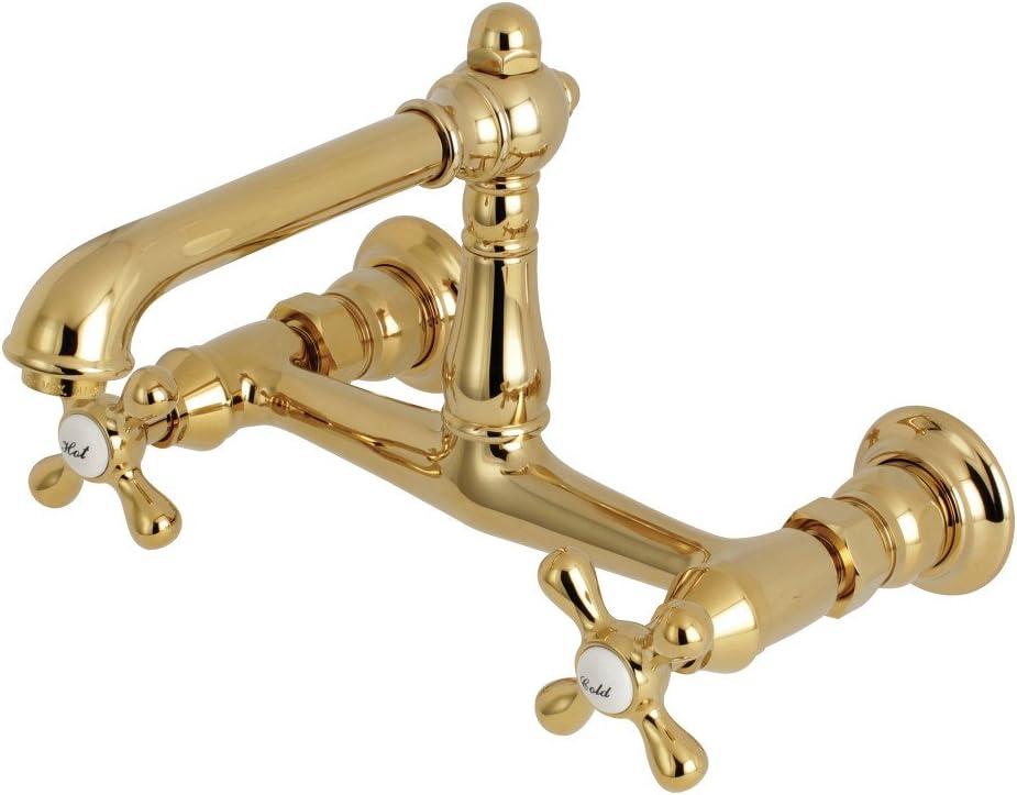 English Country Polished Brass Wall Mount Bathroom Faucet
