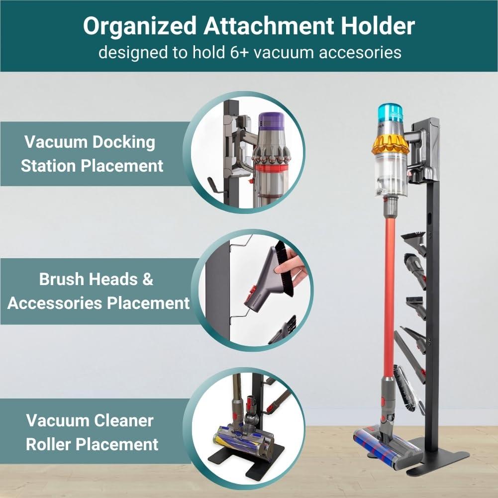 EZ SPARES Storage Stand Docking Station Holder,Compatible with Dyson V15 V11 V10 V8 V7 V6 Cordless Vacuum Cleaners Accessories,Stable Metal Bracket Organizer Rack(Black,6 Hooks)