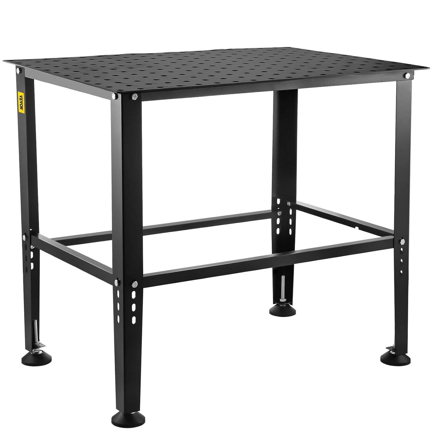 VEVOR Welding Table, 36" x 24" Adjustable Workbench, 0.12" Thick Industrial, 600lb Load Capacity, Heavy Duty Carbon Steel, Gray Steel With Accessories