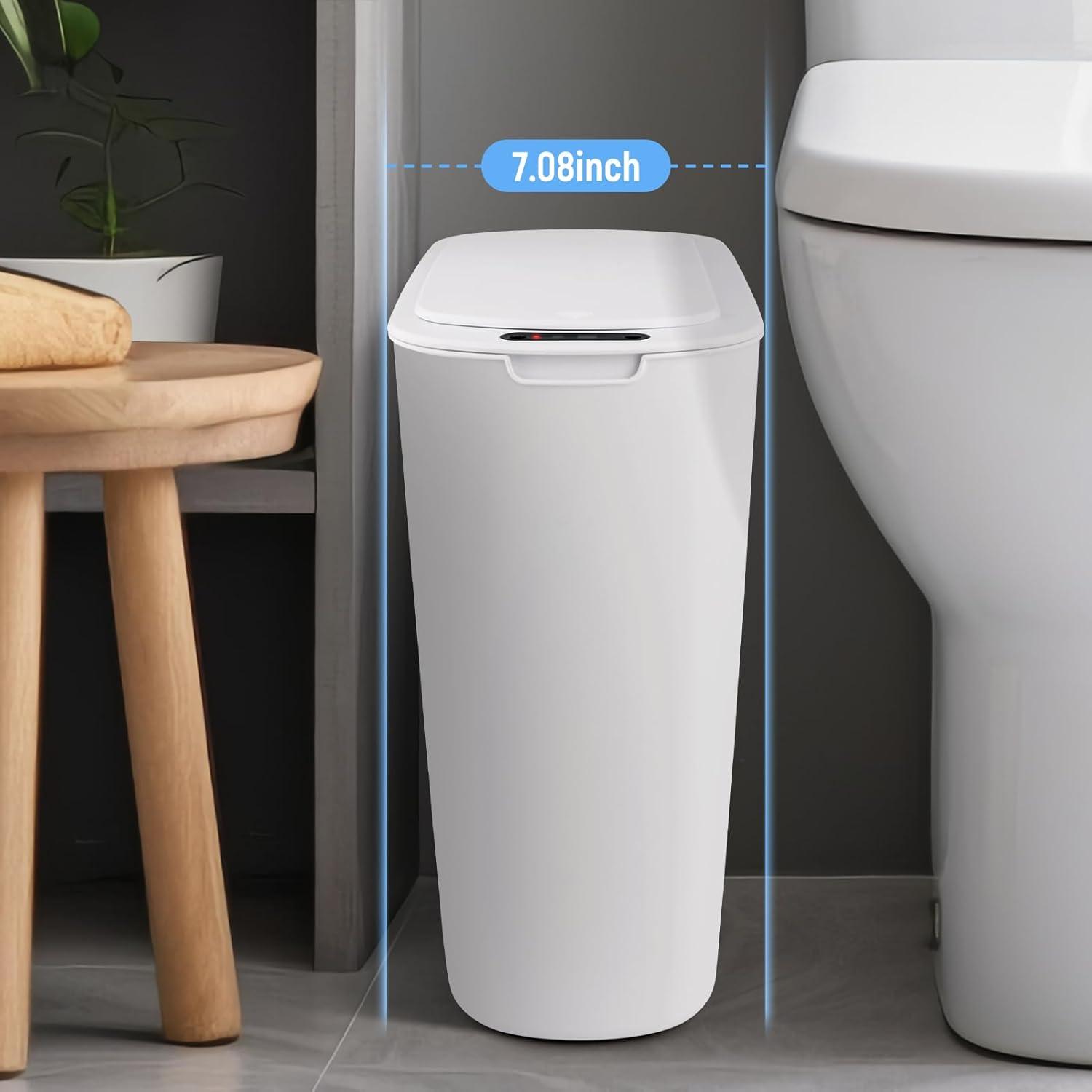 Bathroom Trash Can Automatic Touchless - Motion Sensor Garbage Can with Sealing Lid, 5.28 Gallon Smart Waterproof Plastic Slim Dustbin for Restroom, White