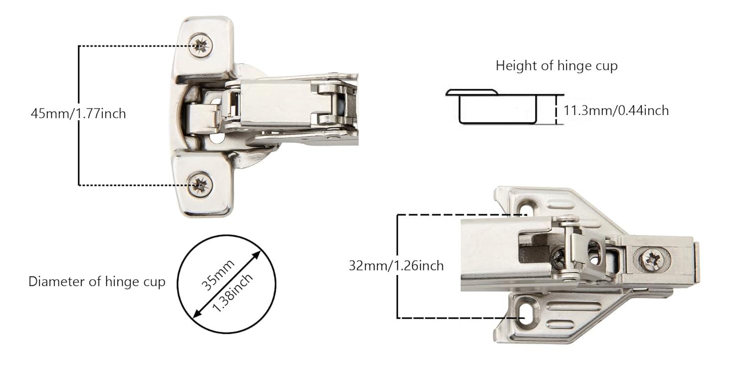 Silverline Lazy Susan Corner Hinge Clip On 165 Angle Cabinet Hardware with Face Frame Base Plate 1 Pair