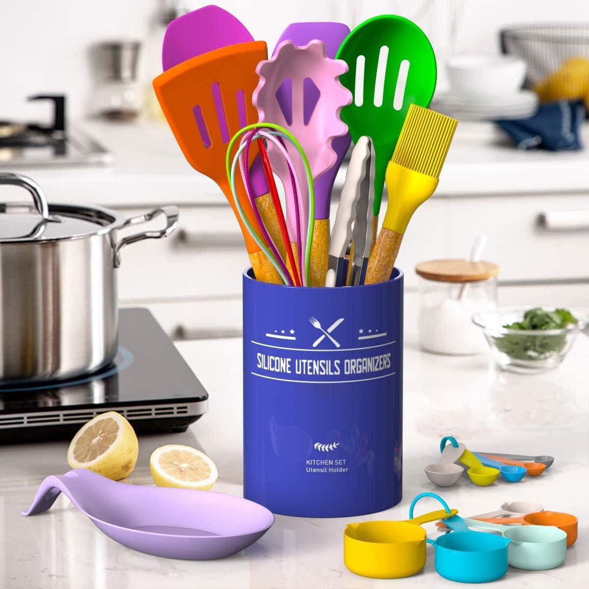 Colorful BPA-Free Silicone and Wood 33-Piece Cooking Utensil Set