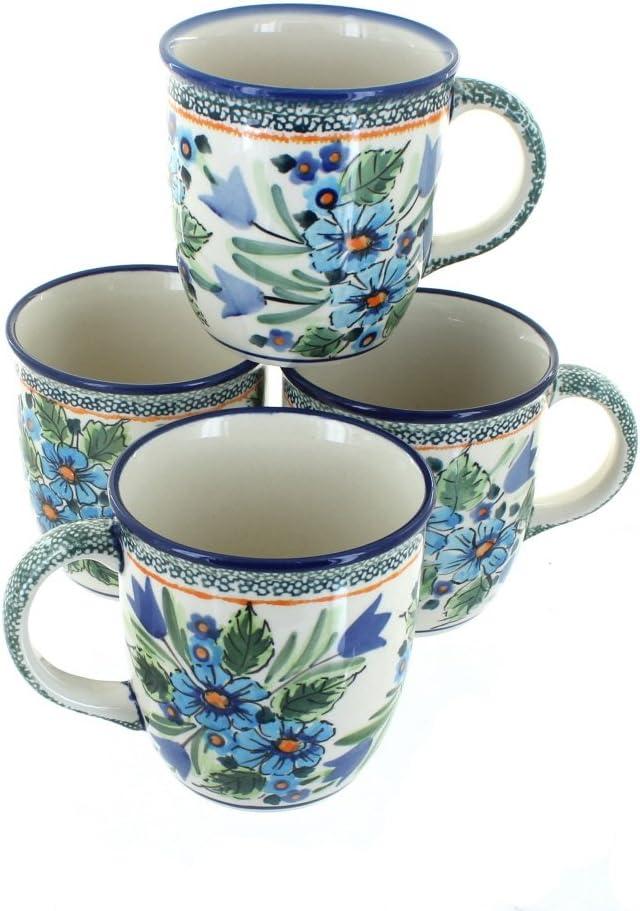 Blue Rose Polish Pottery Ballina 4 Piece Coffee Mug Set