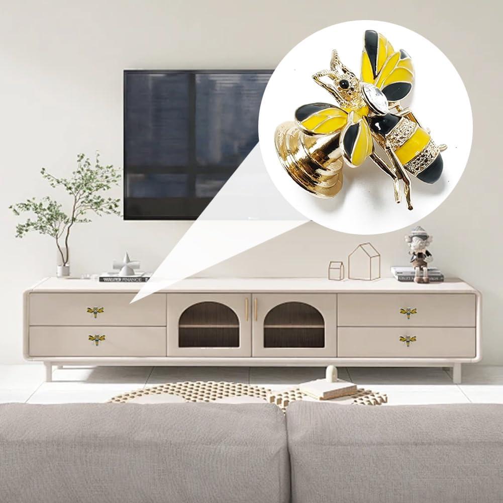 Stylish Yellow Bee Knob Handle 4 Pcs Zinc Alloy Furniture Decoration Accessories(Bee) for Cupboards, Wardrobes, Drawers, Bedside Cabinets, Closet Doors - Designed for Home or Office