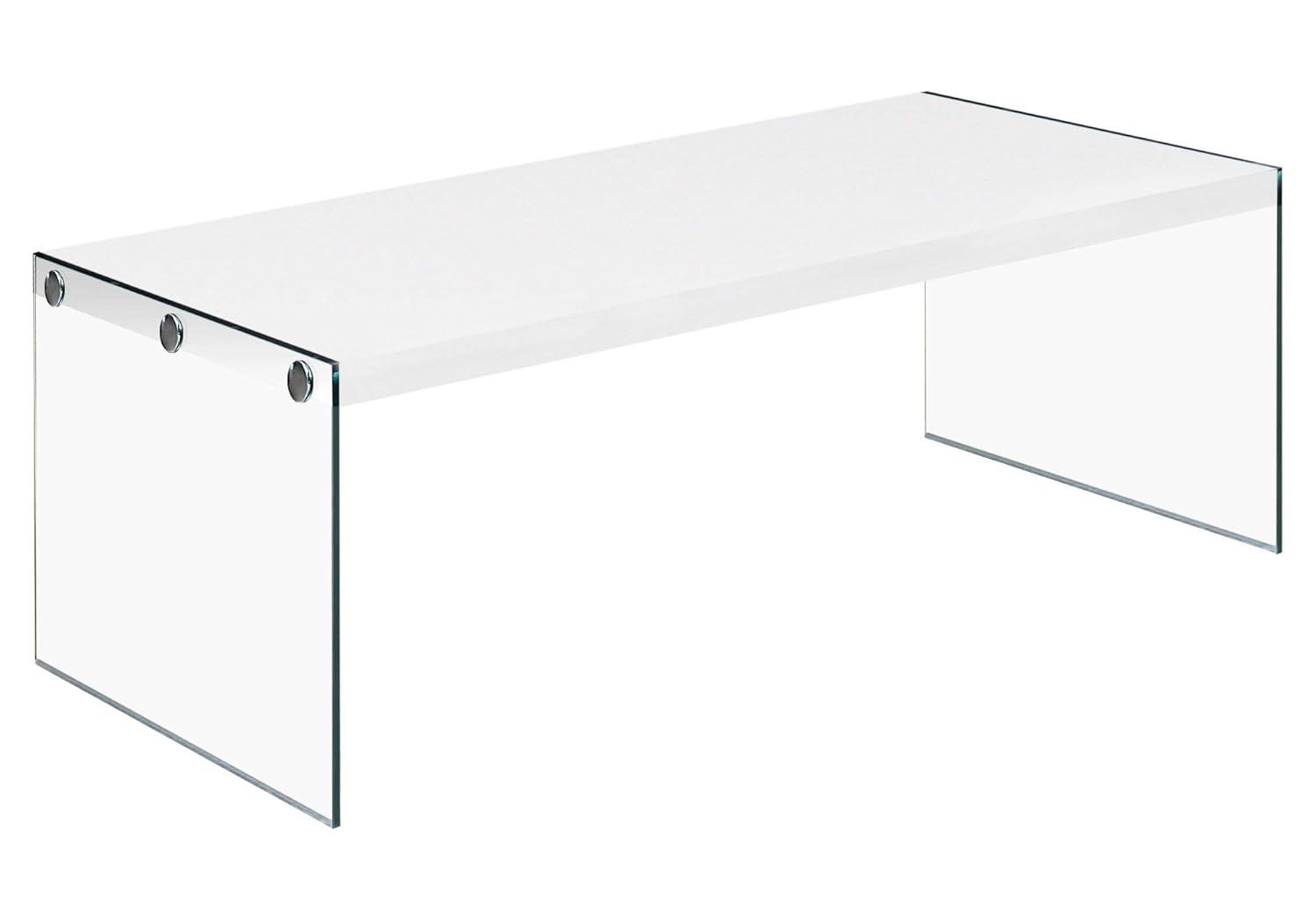 Monarch Specialties Contemporary Accent Tempered Glass Coffee Table, Gloss White