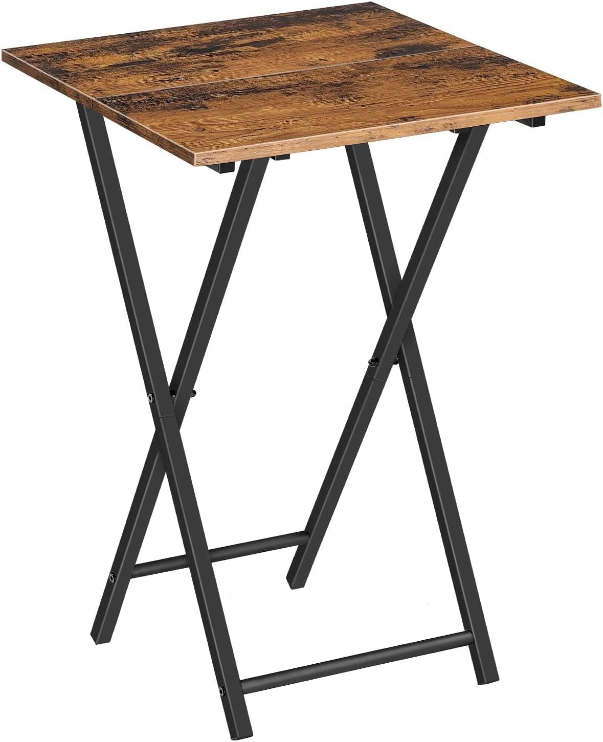 Rustic Brown and Black Folding TV Tray Table with Metal Frame