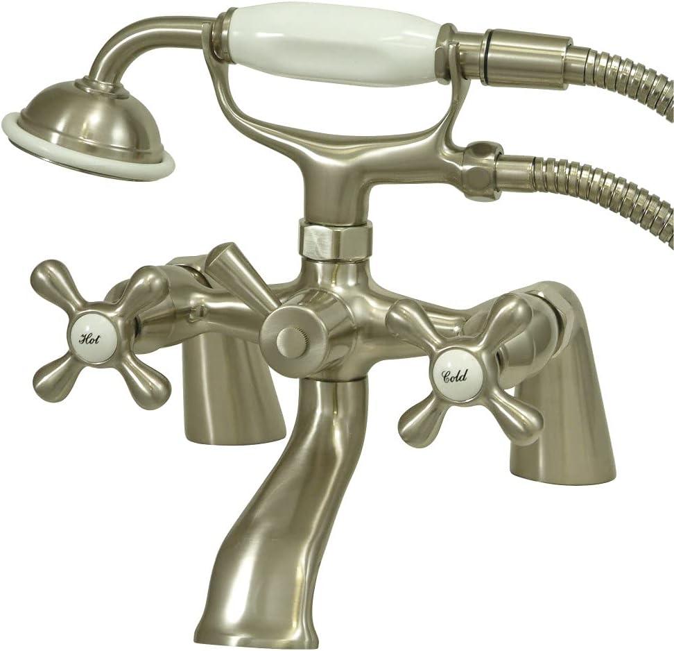 Kingston Brass Kingston Three-Handle 2-Hole Deck Mount Clawfoot Tub Faucet with Hand Shower