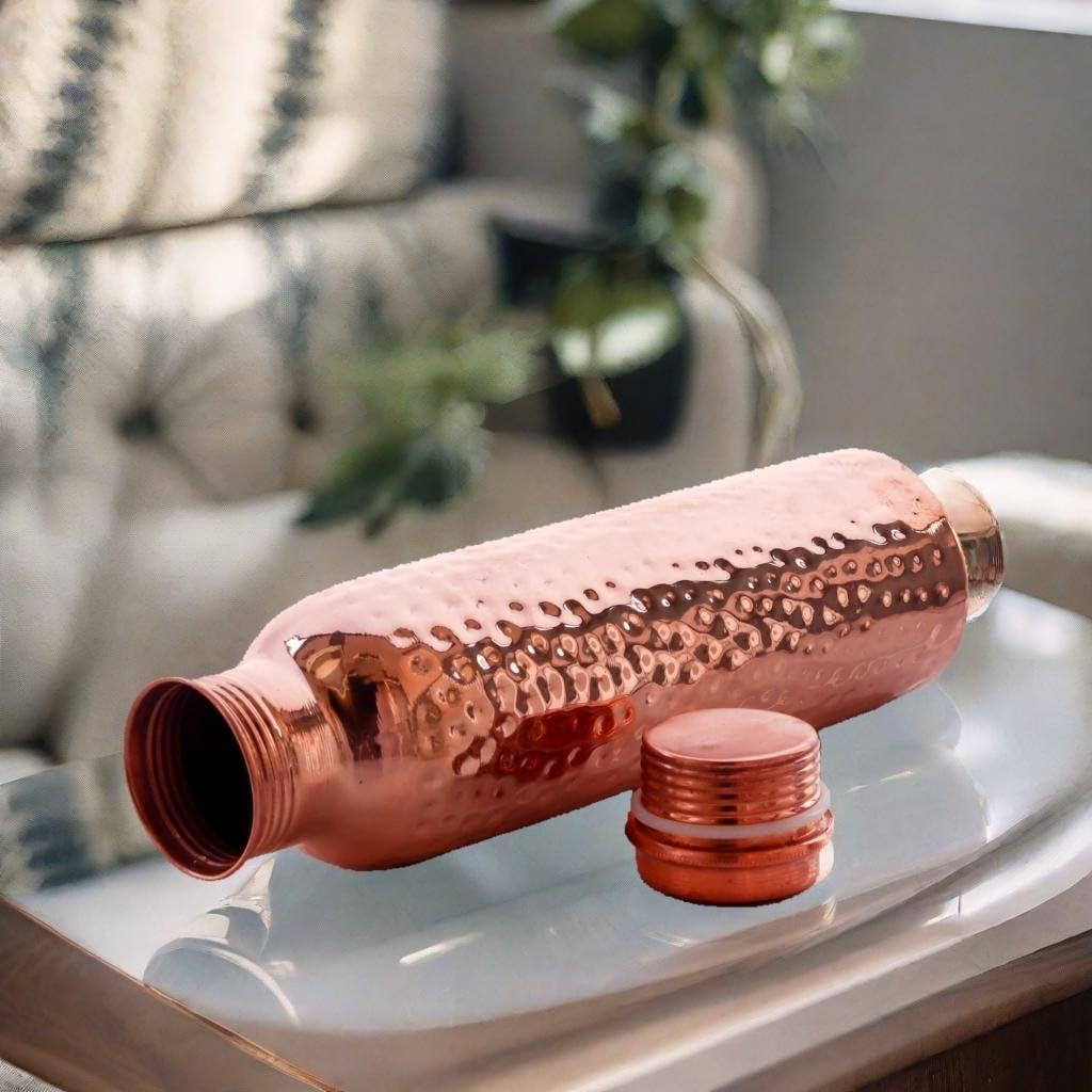 Hammered Design Pure Copper Water Bottle Seamless Leakproof Water Bottle For Home, Office, Hotel, Travelling and Gifting Drink More Water and Immediately Reap the Health - 33.81 Fl Oz