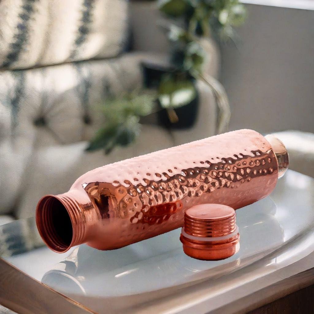Hammered Design Pure Copper Water Bottle Seamless Leakproof Water Bottle For Home, Office, Hotel, Travelling and Gifting Drink More Water and Immediately Reap the Health - 33.81 Fl Oz